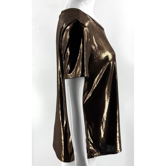 Torrid Bronze Liquid Metallic Top Size 0 / US 12 Short Sleeve Crew Neck Womens - Picture 3 of 8